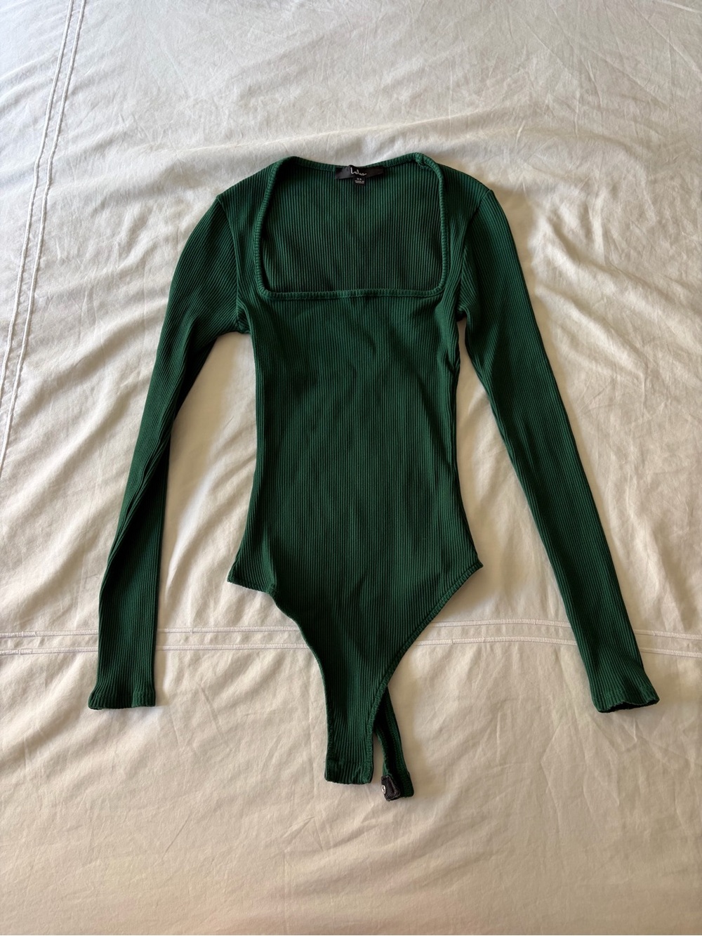 Lulu's Dark Green Ribbed Long Sleeve Square Neck Bodysuit Size XS